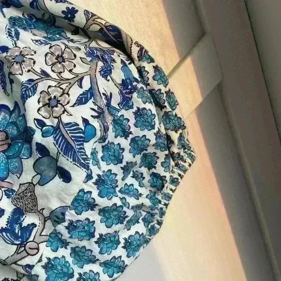 KNOX ROSE dress Puff Sleeve Blue White Bohemian Floral Tassel Tie Size S - Picture 9 of 11